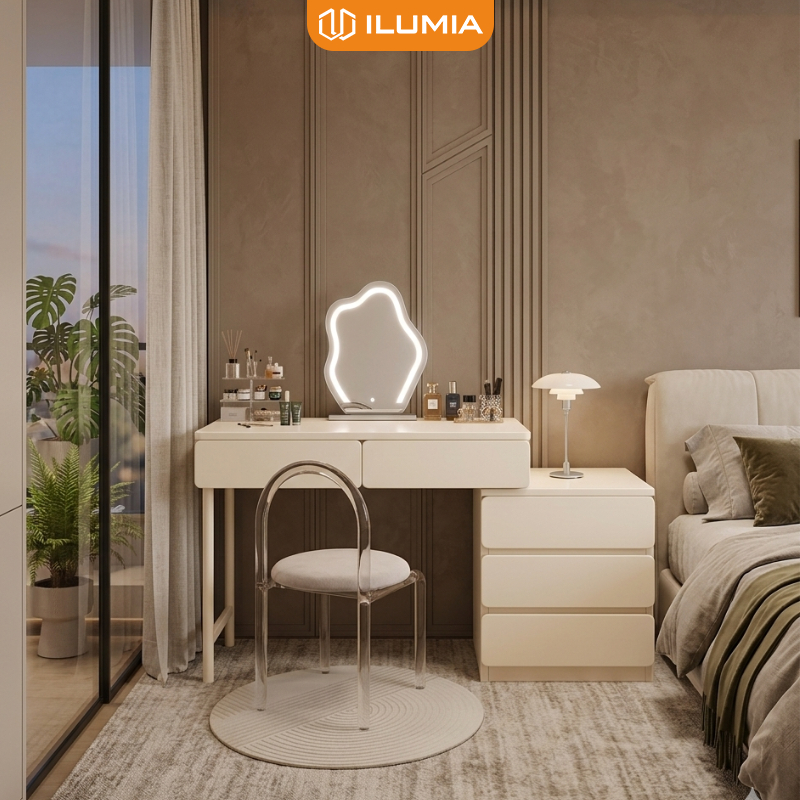 Bàn trang điểm kèm tủ đồ 3 hộc kéo chất liệu gỗ MDF phủ melamin ILUMIA  - GM142