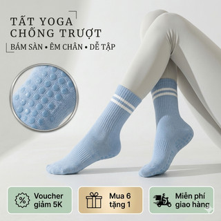 Tất Thể Thao nữ Tập Yoga Pilates Gym An Nhiên Chất Liệu Len Co Giãn Đính Hạt Silicon Chống Trượt
