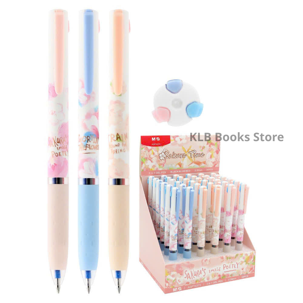 Combo 3c/1c Bút Gel M&G 4373 Nhiều Màu (3in1) Thuộc BST M&G Sakura Time/ 4474 (2in1). Giao Màu Ngẫu 