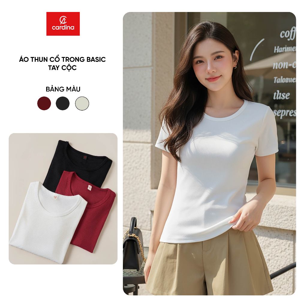 Áo thun nữ CARDINA chất tăm cotton co giãn thoáng mát kiểu dáng cổ tròn basic 5AFC27