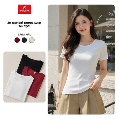 Áo thun nữ CARDINA chất tăm cotton co giãn thoáng mát kiểu dáng cổ tròn basic 5AFC27