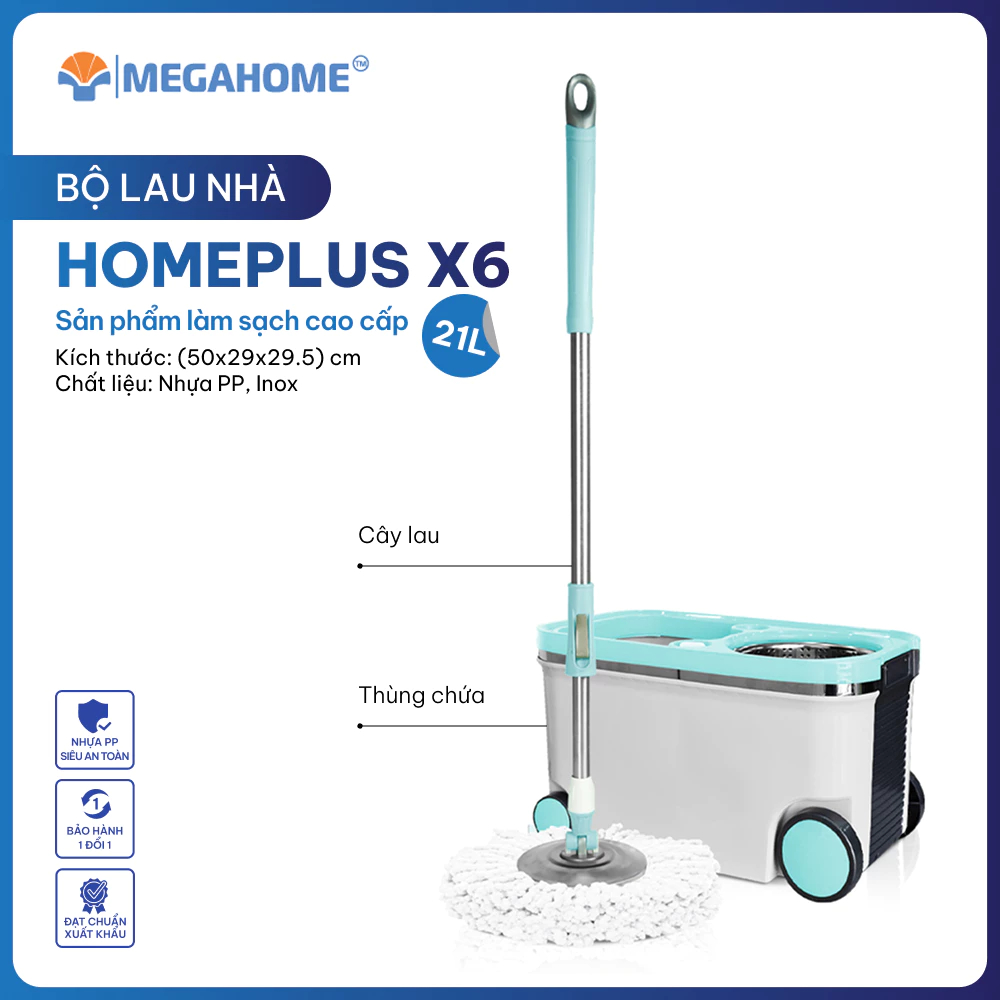 Bộ Lau Nhà Homeplus X6 MEGAHOME 360 Độ, Dung Tích 21L, Có Bánh Xe Di Chuyển Dễ Dàng
