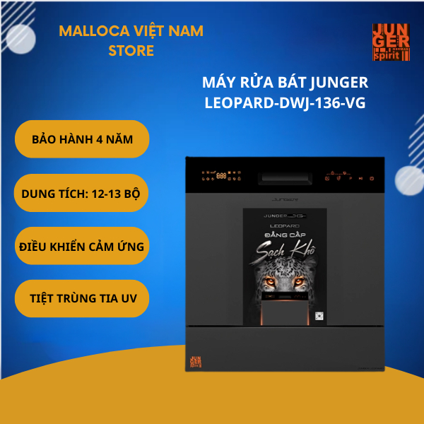 Máy Rửa Bát Junger Leopard DWJ-136-VG – Công Suất 1760W – Tiệt Trùng Tia UV Hiệu Quả