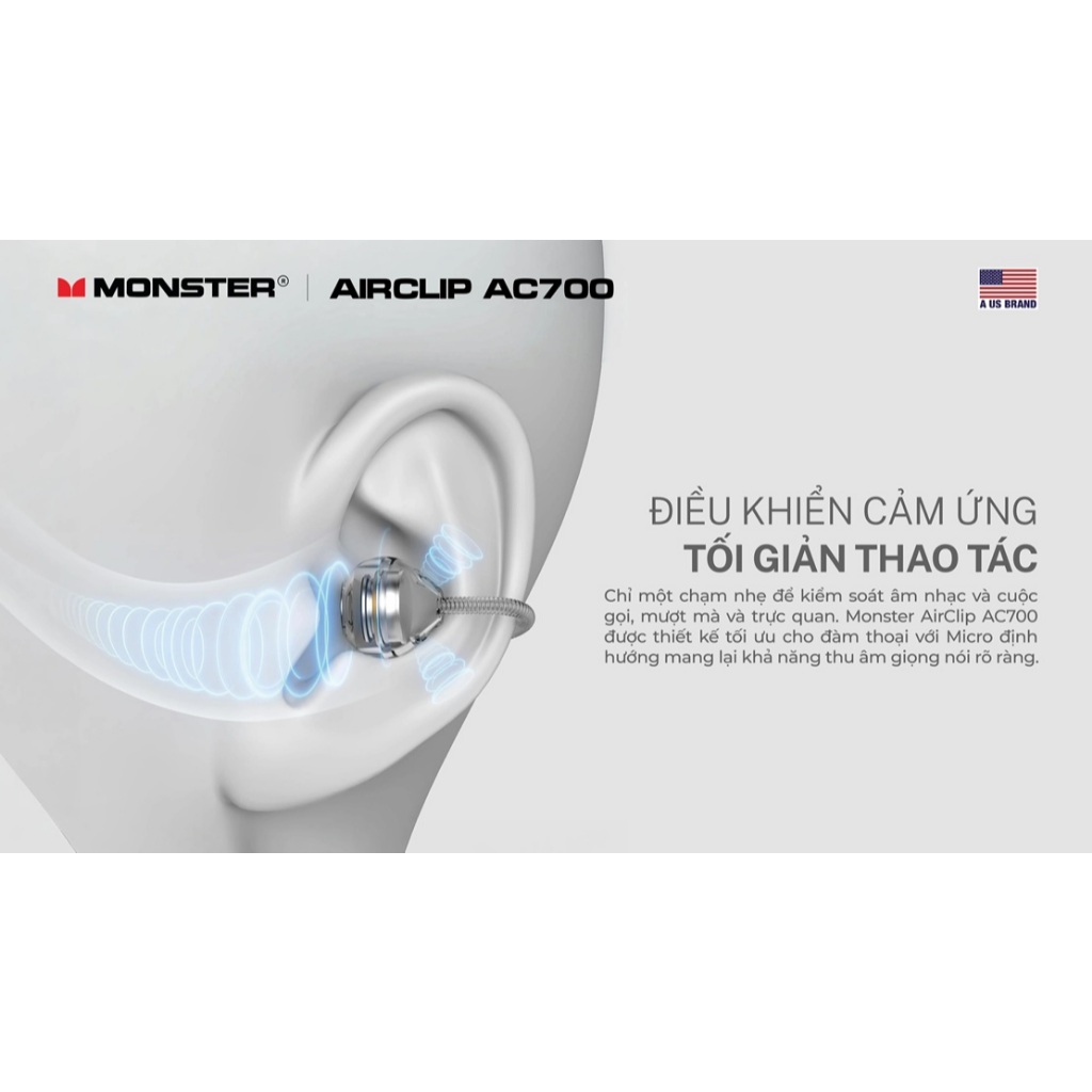 Tai Nghe Bluetooth Monster AirClip AC700 - Thiết Kế Kẹp Tai, Âm Bass Mạnh - Bảo Hành 12 Tháng - Thời