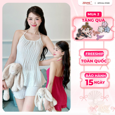 Bộ Đồ Ngủ Yếm ZENME Chất Xốp Nhật Quần Đùi Thoáng Mát Mùa Hè BDY0624