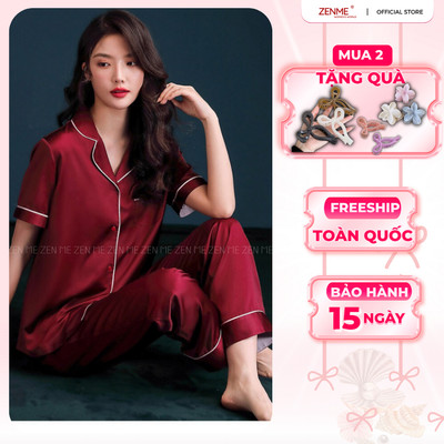 Bộ Đồ Ngủ Pijama Lụa Latin Cao Cấp ZENME Bộ Mặc Nhà Quần Dài Tay Ngắn Mềm Mịn Thoáng Mát PJD0322
