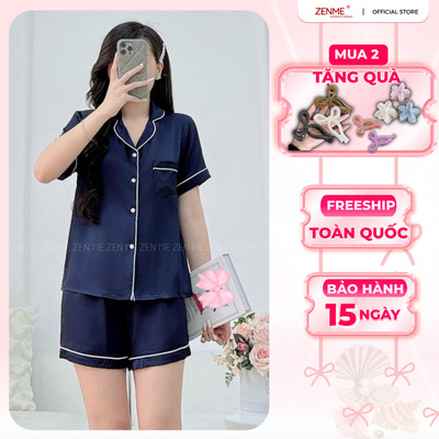 Bộ đồ ngủ nữ Pijama lụa cộc đùi ZENME PJC0223 chất liệu cao cấp mặc nhà mát mẻ