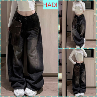 [ORTD5873] QUẦN JEANS ỐNG RỘNG NỮ LƯNG CAO 2 ĐỈA DỌC CẶP GÂN XÉO MÀU XÁM ĐEN RÂU MÈO LAI CUỐN SÁNG ĐÙI CÁ TÍNH