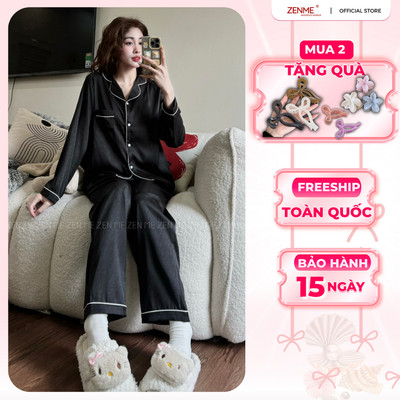 [DEAL CHỚM THU] Bộ Ngủ Pijama ZENME Thu Đông Dài Tay Lụa Vân gỗ cao cấp PJDD0824