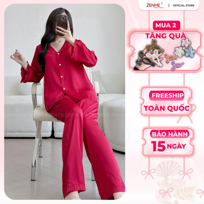 [DEAL MỞ BÁN] Bộ Đồ Ngủ Pijama Babydoll Lụa Latin Cao Cấp Zen Me Thiết Kế Cổ Bèo Dài Tay Quần Dài PJB1024