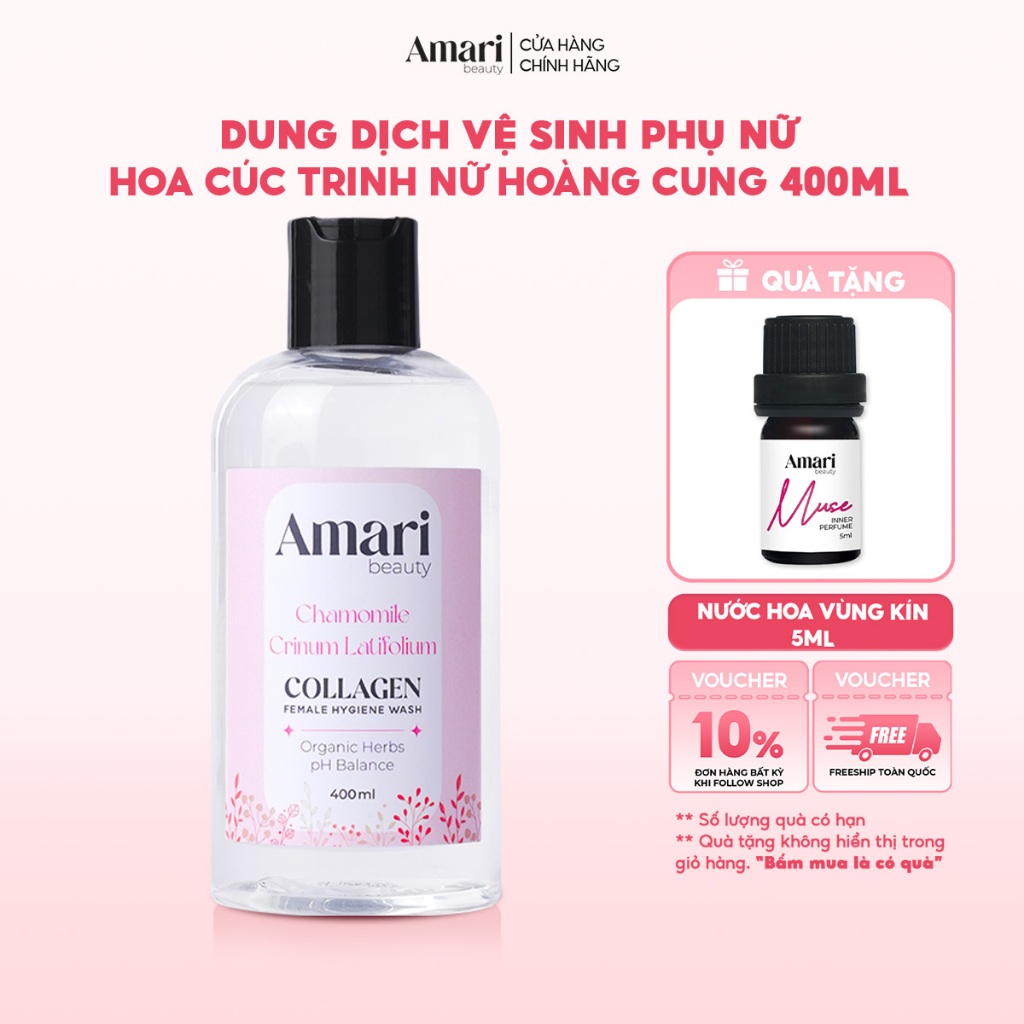 [A] Dung Dịch Vệ Sinh Phụ Nữ Amari Beauty Collagen Giúp Làm Sạch, Cân Bằng pH, Khử Mùi- 400ml