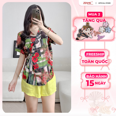 Đồ Ngủ Nữ Lụa Latin Cao Cấp Zen Me Thiết Kế KIMONO Sang chảnh Quần Đùi KMN0924