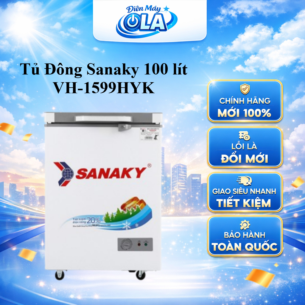 Tủ đông mini SANAKY 100 lít VH-1599HYK - 1 NGĂN 1 ĐÔNG - MẶT KÍNH CƯỜNG LỰC