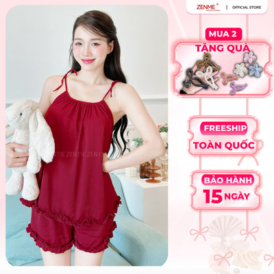 Bộ Đồ Ngủ Nữ Hai Dây Bèo Chất Đũi mềm mịn nhẹ nhàng nữ tính BDB0624, Zen Me Women's World