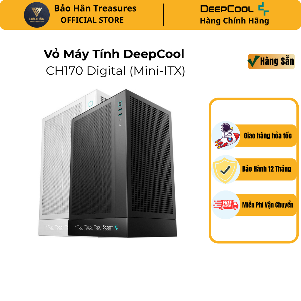 Vỏ Case DeepCool CH170 Digital WH ( Black/White) - Hàng Chính Hãng