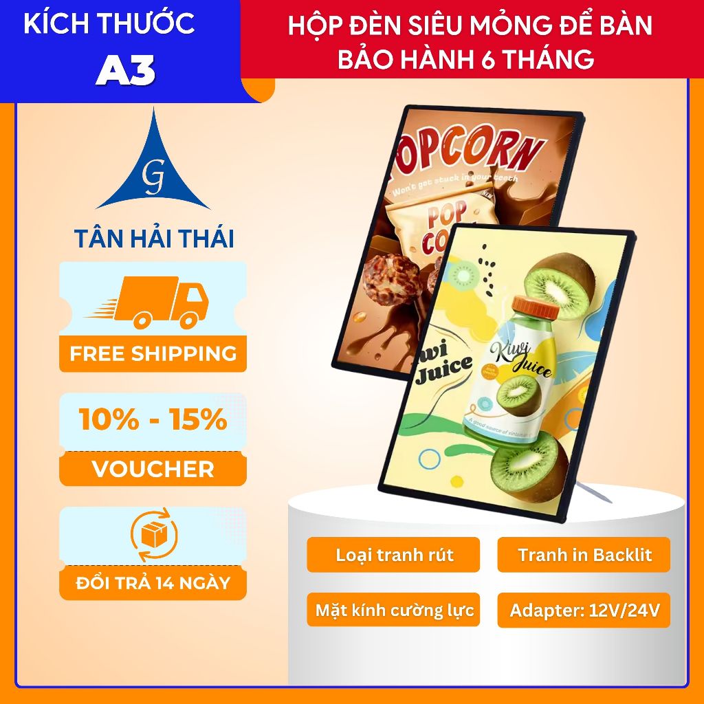 Bảng LED Quảng Cáo Menu A3 Để Bàn, Mặt Kính Cường Lực, Thay Menu Nhanh Chóng | Tân Hải Thái