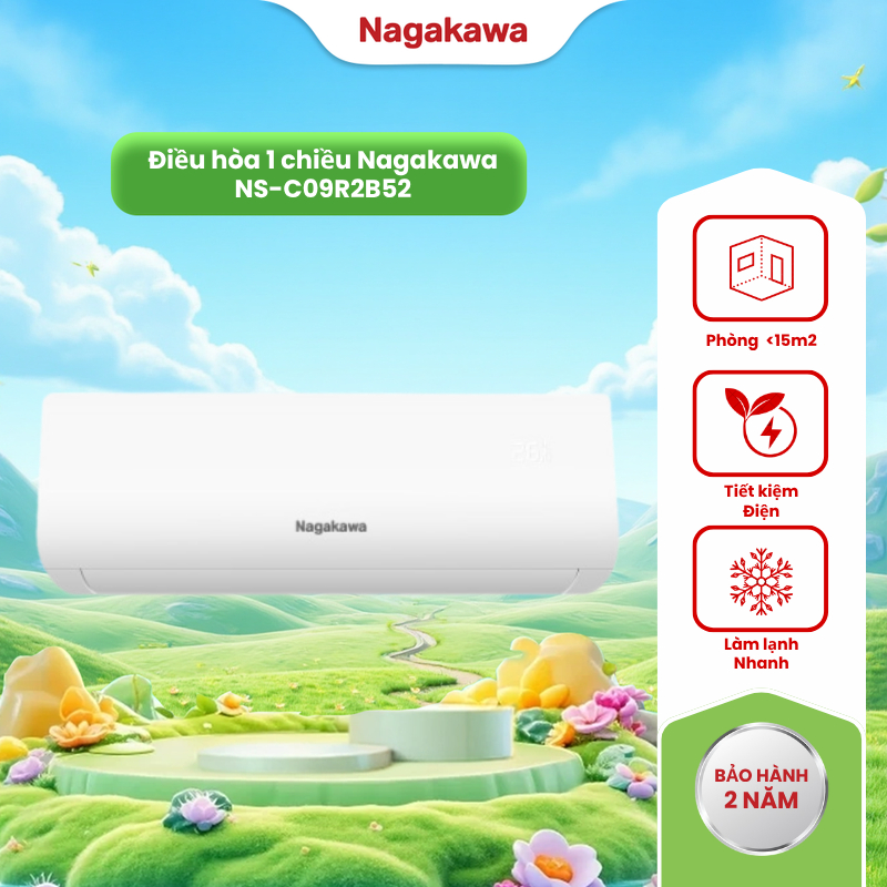 Điều hòa treo tường 1 chiều Nagakawa NS-C09R2B52, làm lạnh nhanh, tiết kiệm điện năng, bảo hành 2 nă
