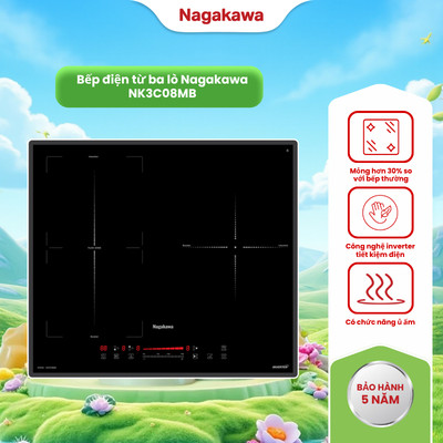 Bếp 3 lò điện từ Nagakawa UltraSlim NK3C08MB, công suất 2700W, 9 mức công suất linh hoạt, bảo hành chính hãng