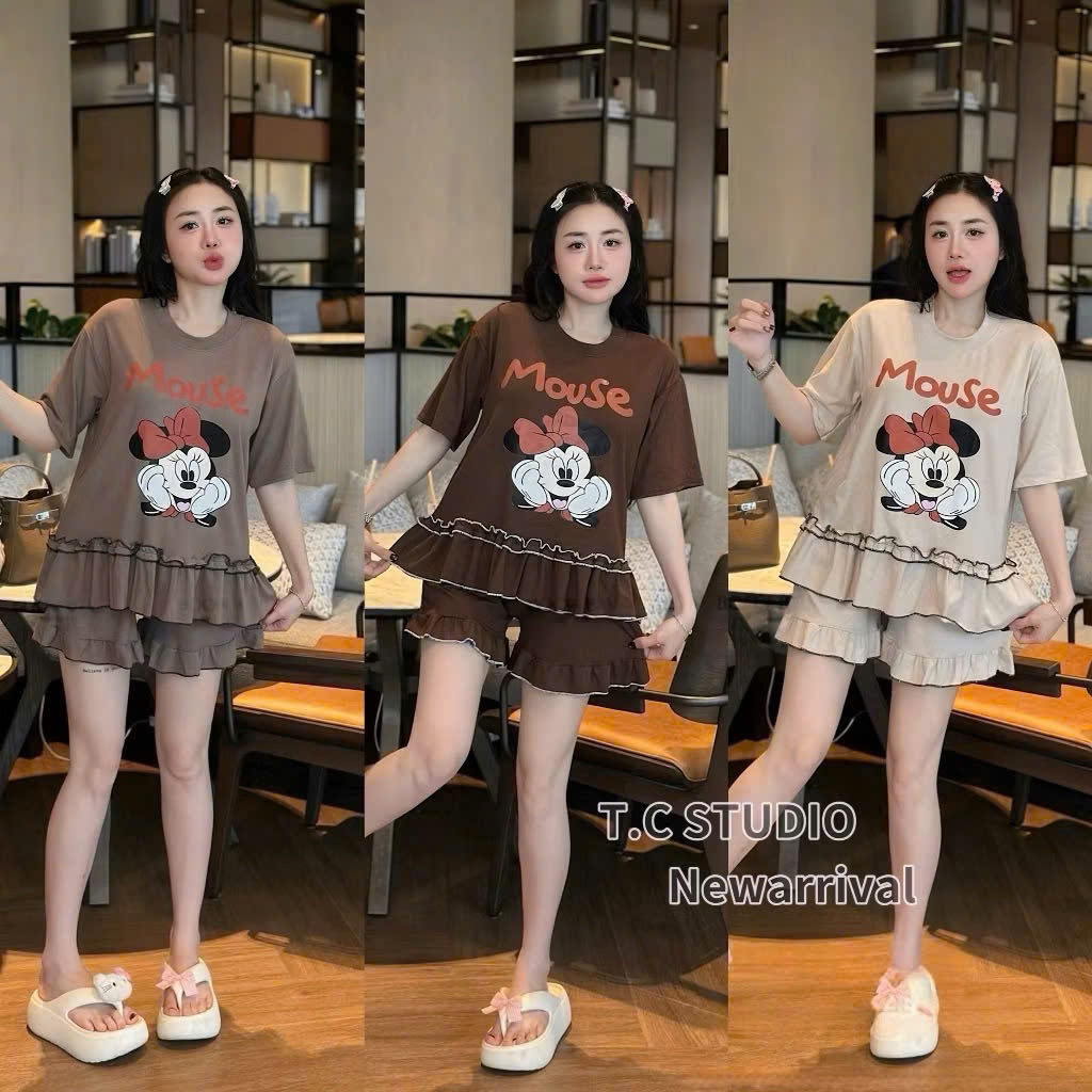 set đồ nữ sang chảnh,đồ bộ nữ đồ mặc nhà MẪU MỚI RA MẮT bộ mikey in kèm quần đùi bèo xh170