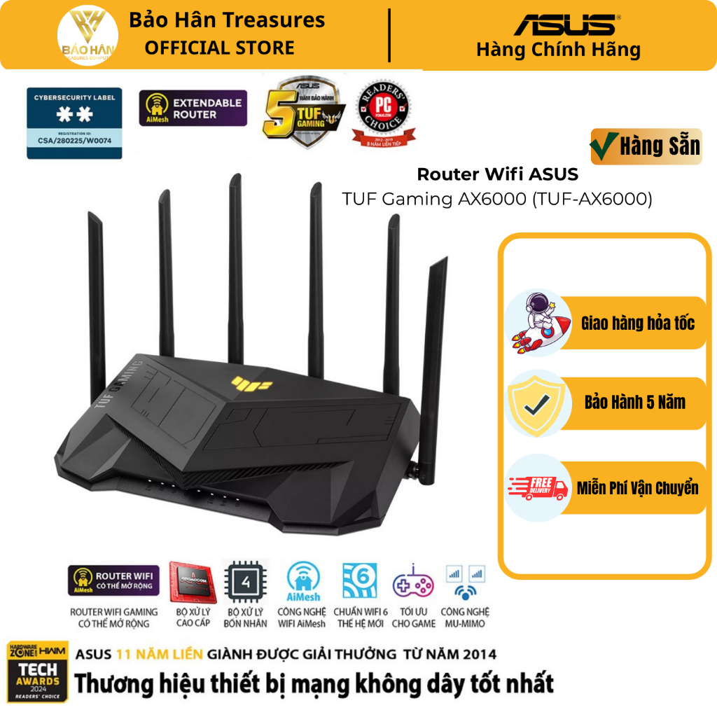 Bộ Phát Wifi6 ASUS TUF-AX6000 Gaming Router Chuẩn AX6000 1148+4804 Mbps (Router WiFi Ai Mesh mở rộng
