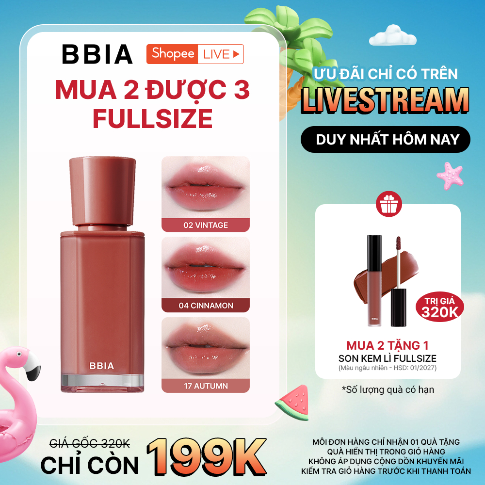 [MỚI - VC 25%] MUA 2 TẶNG 1 FULLSIZE II Son tint bóng căng mọng, trong trẻo BBIA Glow Tint
