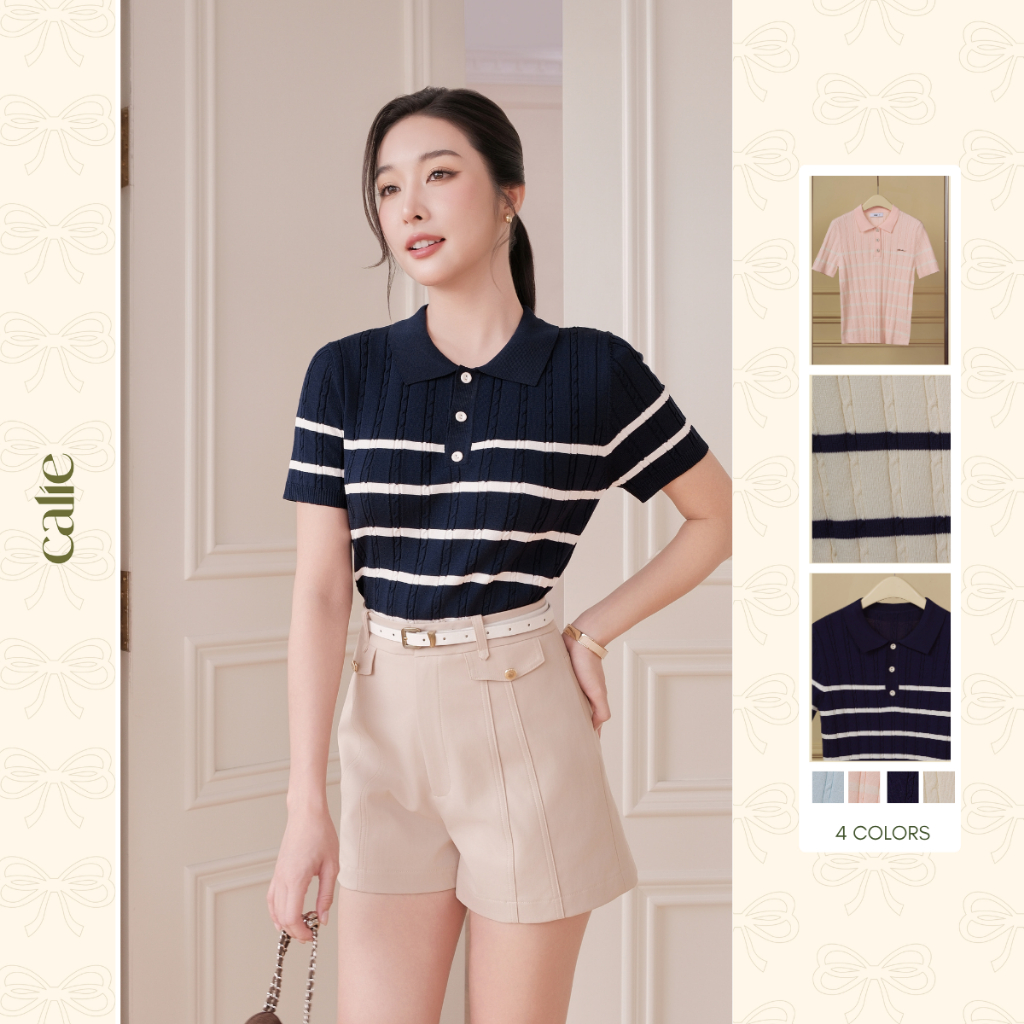 (𝐓𝐡𝐞 𝐔𝐩𝐰𝐢𝐧𝐝 𝐊𝐢𝐭𝐞) Áo len kẻ dệt kim cộc tay vằn thừng, chất liệu co dãn nhẹ, thoáng mát thời trang nữ Calie AKDK247