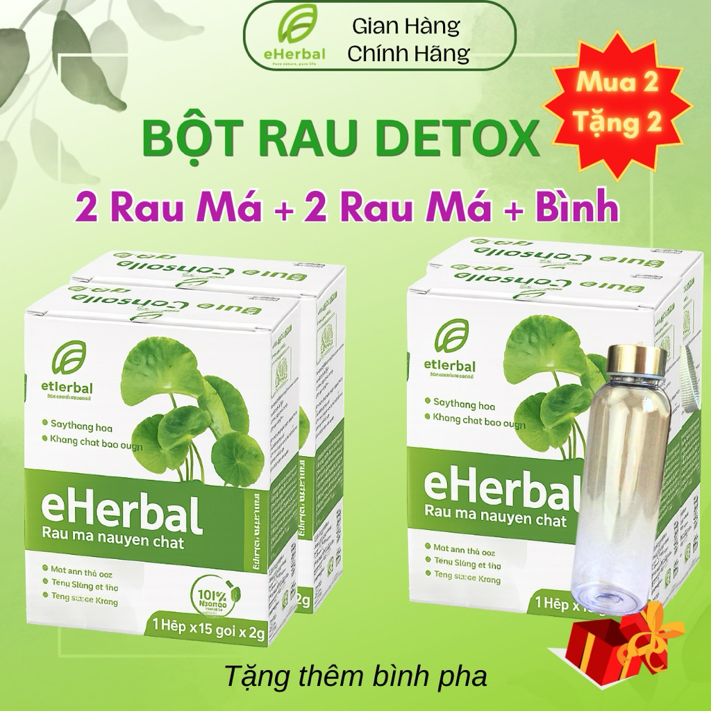 Bột Rau Má Eherbal - Detox 3in1 ( Rau má, diếp cá, tía tô)- 2 hộp tăng binh pha
