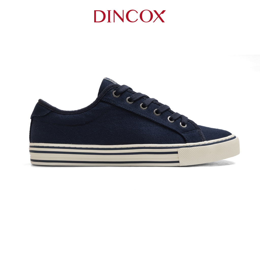 Giày Sneaker Nam Nữ Cổ Thấp Canvas DINCOX E12 NAVY LINE - Giày Vải Unisex Thời Trang Basic