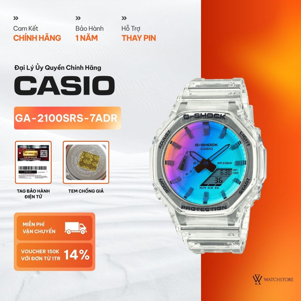 Đồng hồ Casio G-Shock GA-2100SRS-7ADR Size 45.4mm Kính Khoáng Vỏ Nhựa Resin Chống Nước Chính Hãng