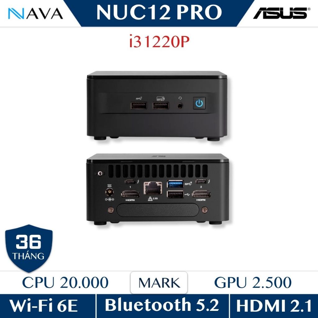 Mini PC Asus NUC12 PRO Core i3 1220P DDR4, 2xDDR4 3200 nhỏ gọn, hiệu suất lớn