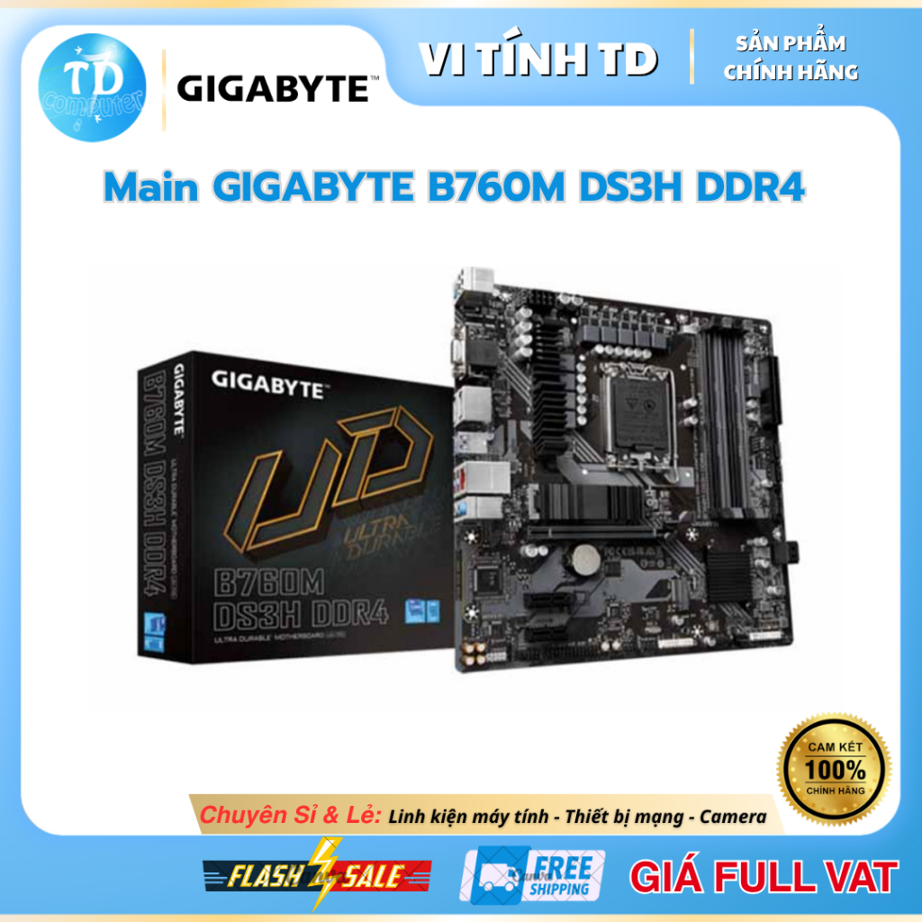 Mainboard Gigabyte B760M DS3H DDR4 (Intel B760/ LGA 1700/ 4 khe ram/ DDR4/ 2.5g Gigabit LAN)- Hàng c