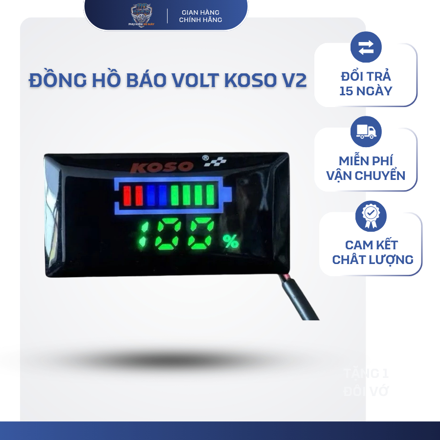 Đồng hồ đo volt koso v2 7-100v, hiển thị điện áp và phần trăm pin, kèm pat gắn
