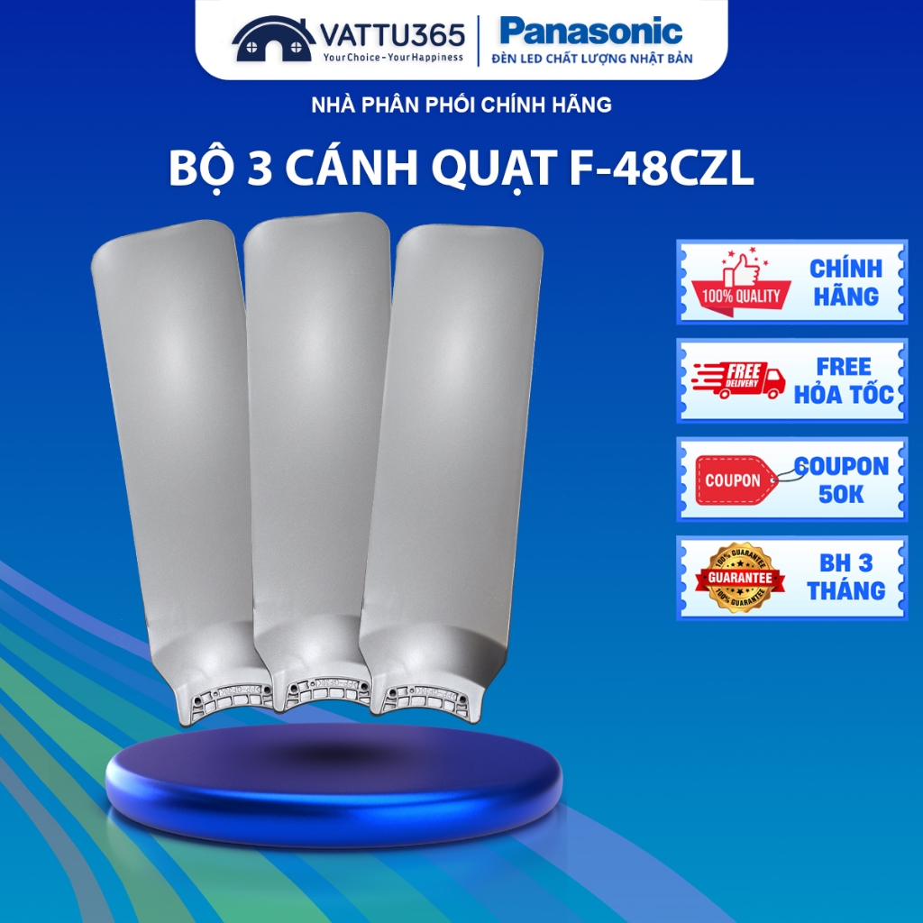Bộ 3 Cánh Quạt Trần Panasonic F-48CZL, Màu Bạc Ánh Kim | Hàng Chính Hãng, Sản Xuất tại Malaysia