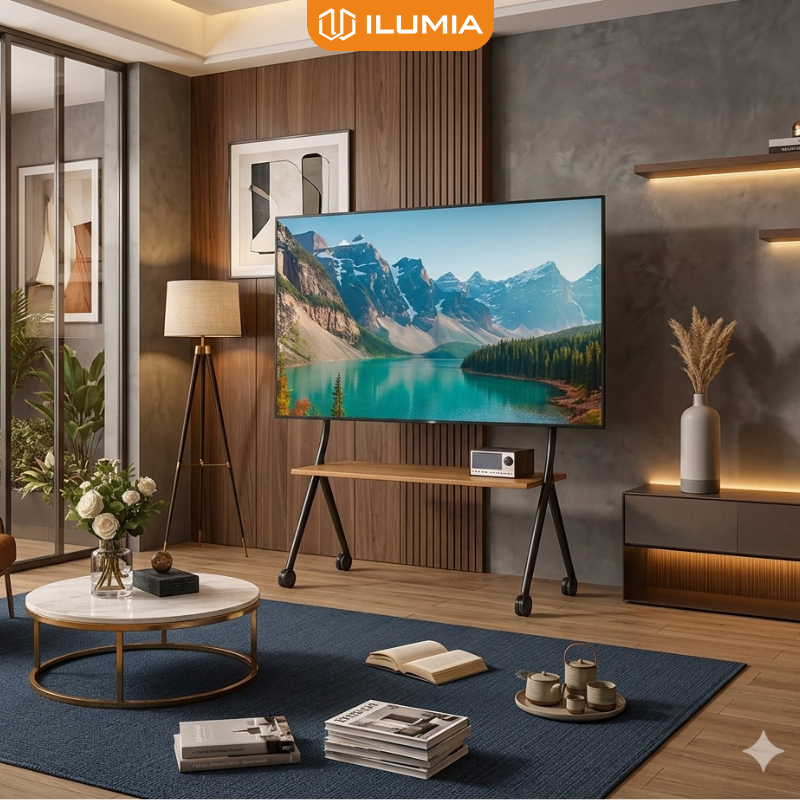 Giá treo tivi di động khung sắt tròn sơn tĩnh điện phù hợp với mọi không gian ILUMIA - GM189
