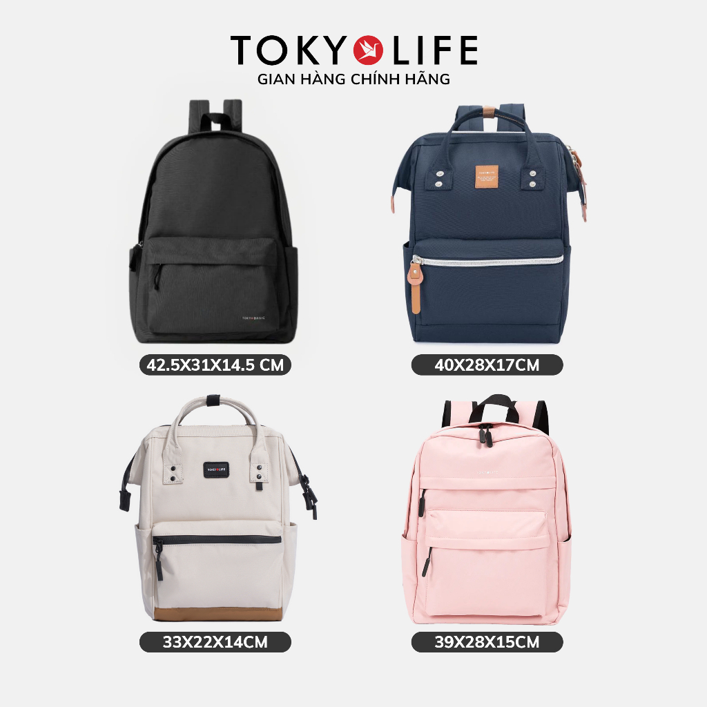 Balo TOKYOLIFE siêu nhẹ, thời trang, nhiều ngăn tiện dụng chống thấm nước