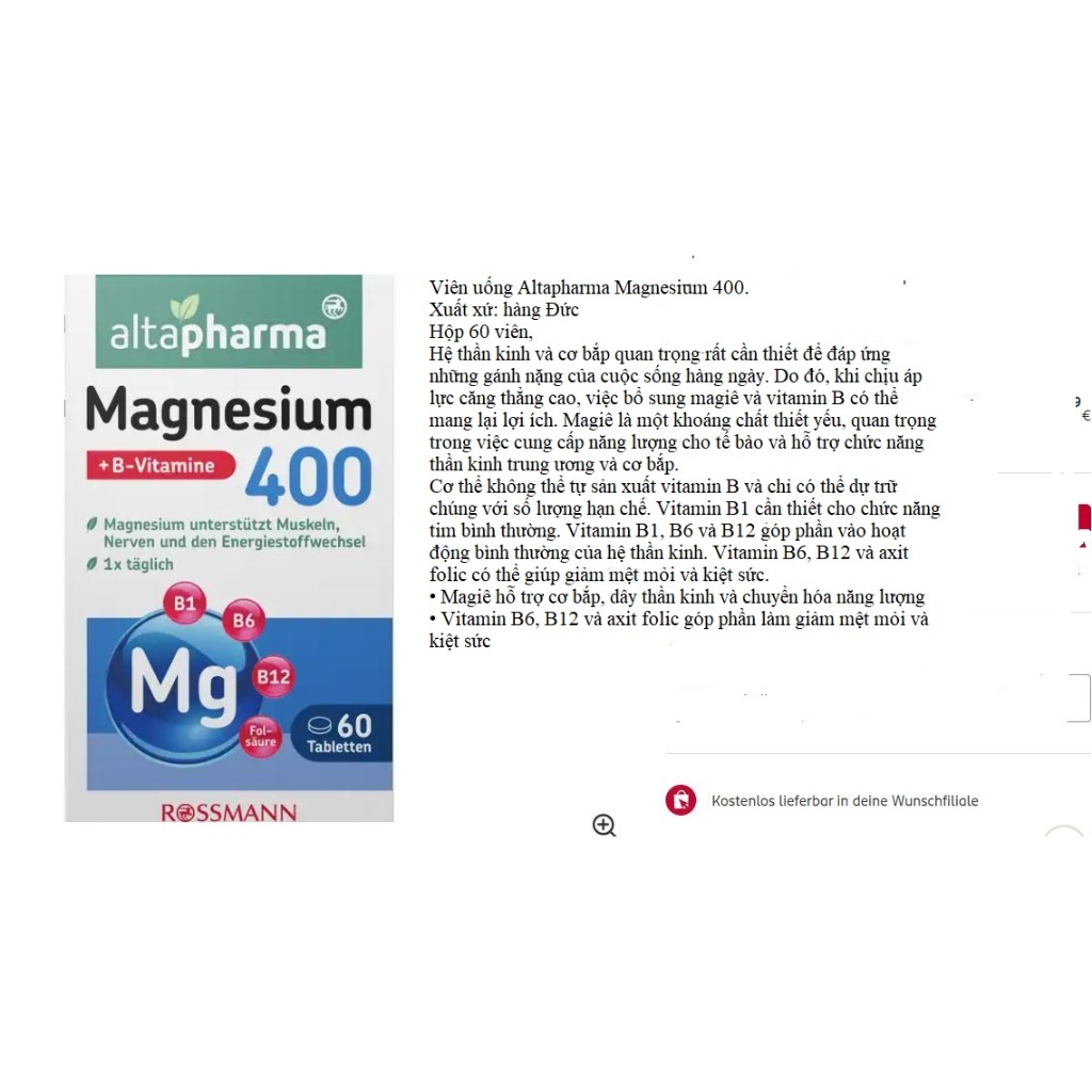 Hàng Đức, Tinh chất Magnesium 400 Altapharma