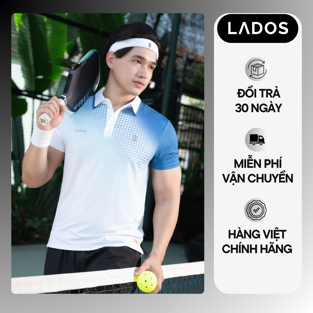 Áo Polo Pickleball Pixel Grid LADOS-9251 Áo Thun Polo Thể Thao Nam, Chất Mè Lỗ Co Giãn 4 Chiều Mềm M