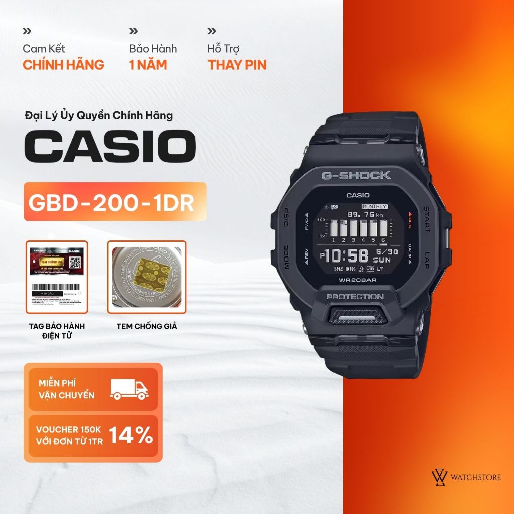 Đồng Hồ Nam Casio G-Shock GBD-200-1DR - Mặt Kính Khoáng 45.9mm Chống Nước Tốt  Dây Nhựa Chống Nước T