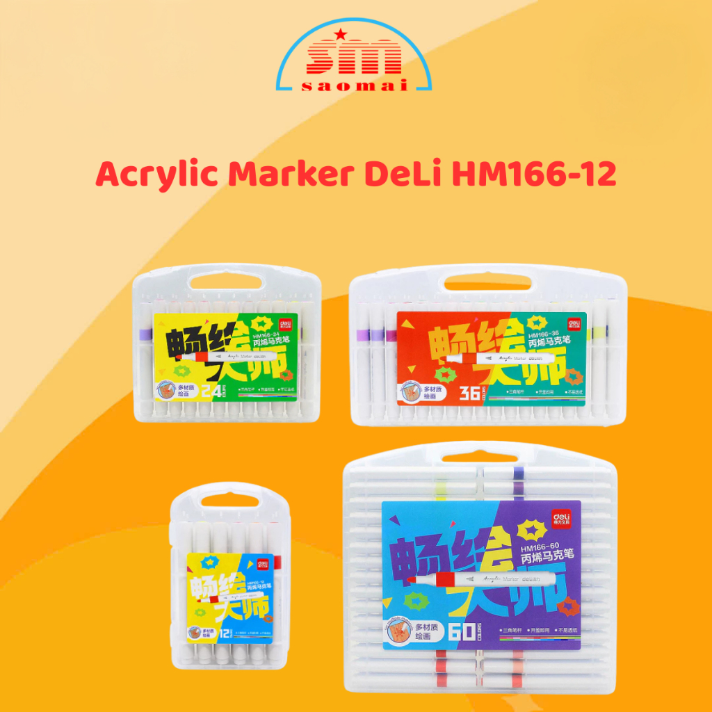Bút Màu Acrylic Marker Deli HM166- 12/24/36/60 Màu Vẽ Trên Nhiều Chất Liệu