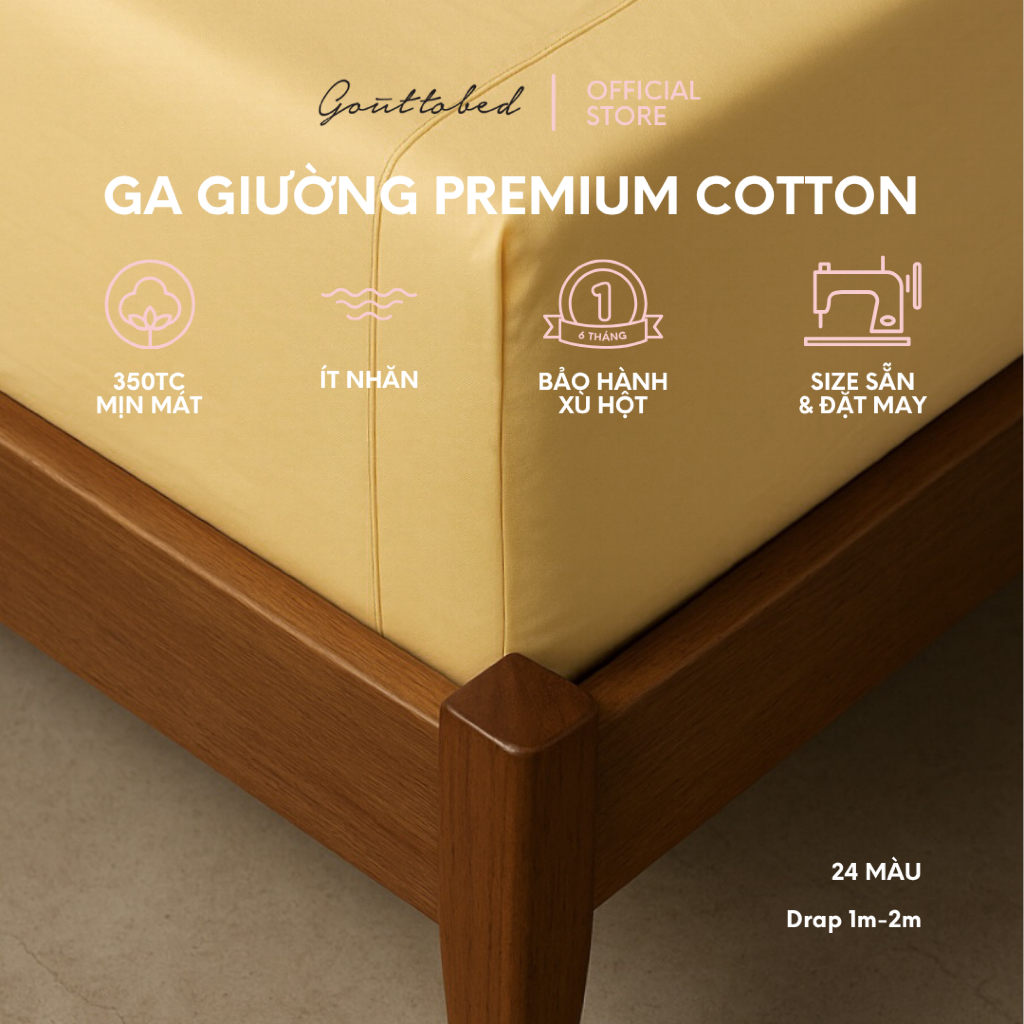 Ga drap giường Goûttobed 1mx2m Premium Cotton – Drap bọc nệm cotton cao cấp mềm mát, nhiều màu, dành