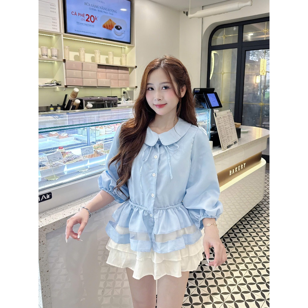 Áo kiểu nữ cổ sen tay bồng dáng peplum phối nơ xinh xắn phong cách tiểu thư (kèm quà tặng) AOT116 | BigBuy360 - bigbuy360.vn