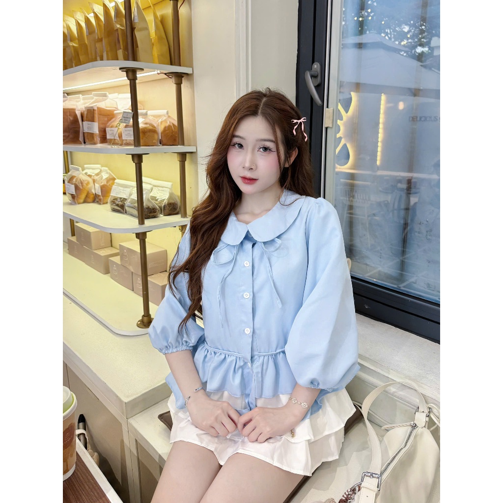 Áo kiểu nữ cổ sen tay bồng dáng peplum phối nơ xinh xắn phong cách tiểu thư (kèm quà tặng) AOT116 | BigBuy360 - bigbuy360.vn