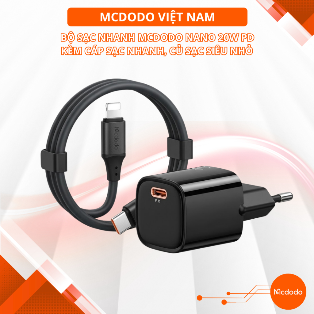 Bộ Sạc Nhanh Mcdodo Nano 20W PD | Kèm Cáp Sạc Nhanh, Củ Sạc Siêu Nhỏ