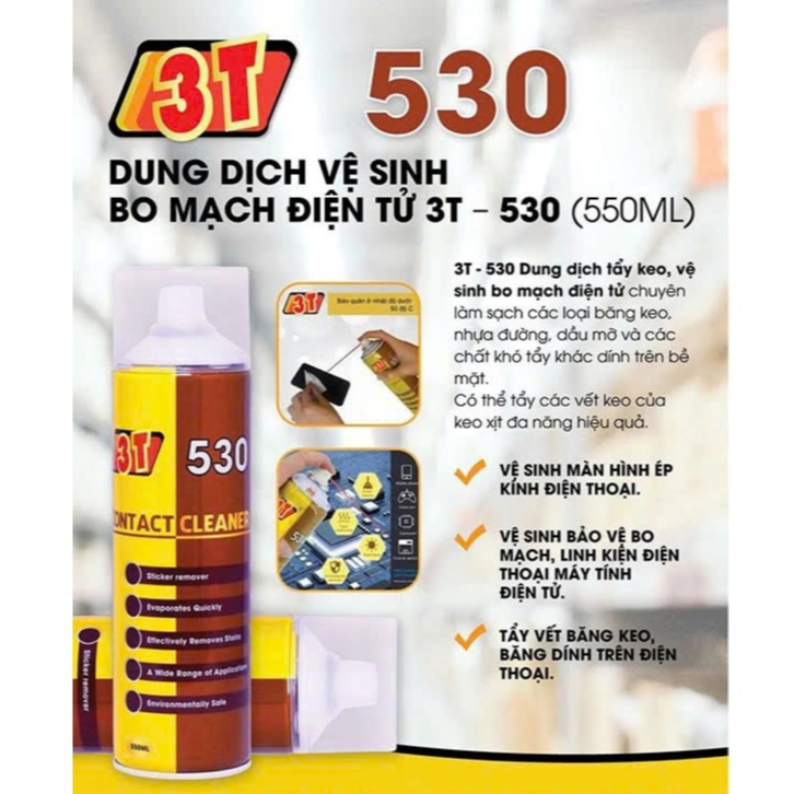 Chai vệ sinh bo mạch 3T 530 550ml Hàn Quốc, làm sạch bo mạch, thiết bị điện tử, không gây ảnh hưởng.