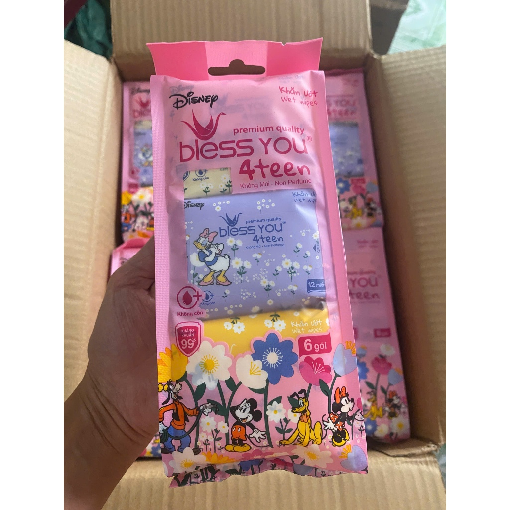 Khăn Ướt Mini – Bless You 4Teen 12 tờ (1 lốc x 6 túi)
