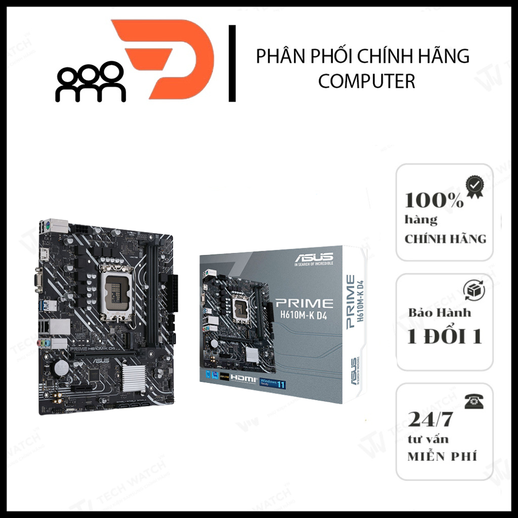 Bo Mạch Chủ Asus PRIME H610M-K D4 Intel H610 Socket LGA1700 DDR4 M.2 Cho Core i3 i5 i7 - Bảo Hành 36