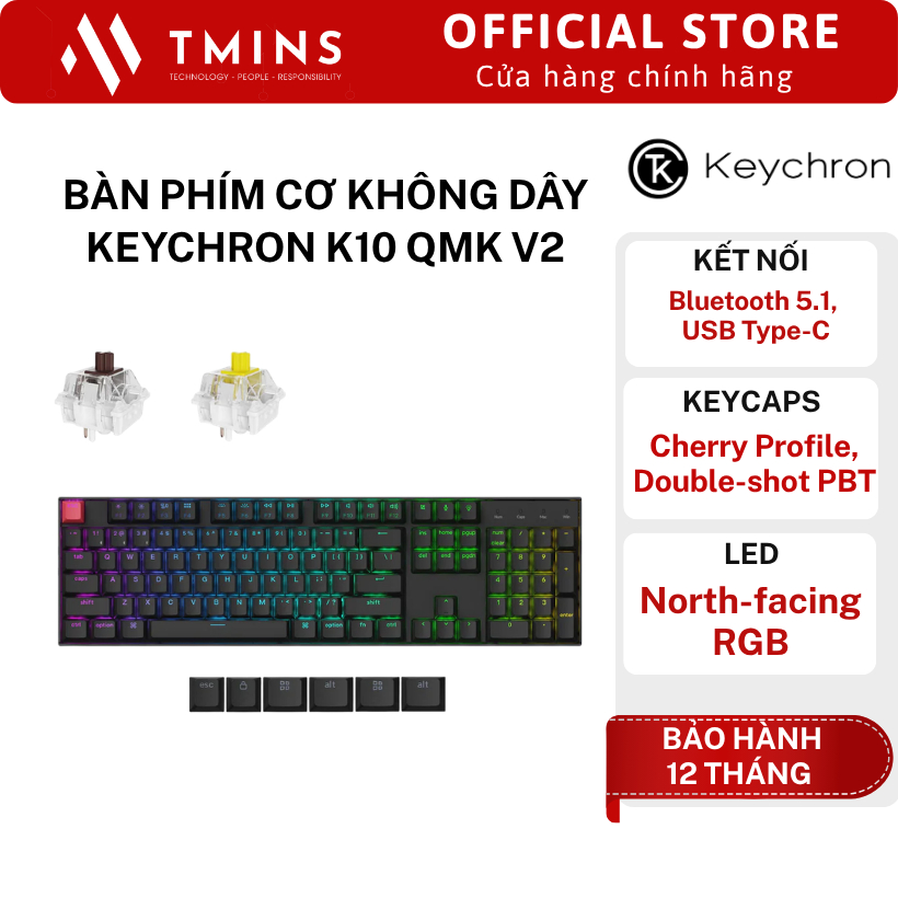 Bàn phím cơ không dây Keychron K10 QMK V2 (RGB/ Full size/ 2 Mode) - Hàng chính hãng