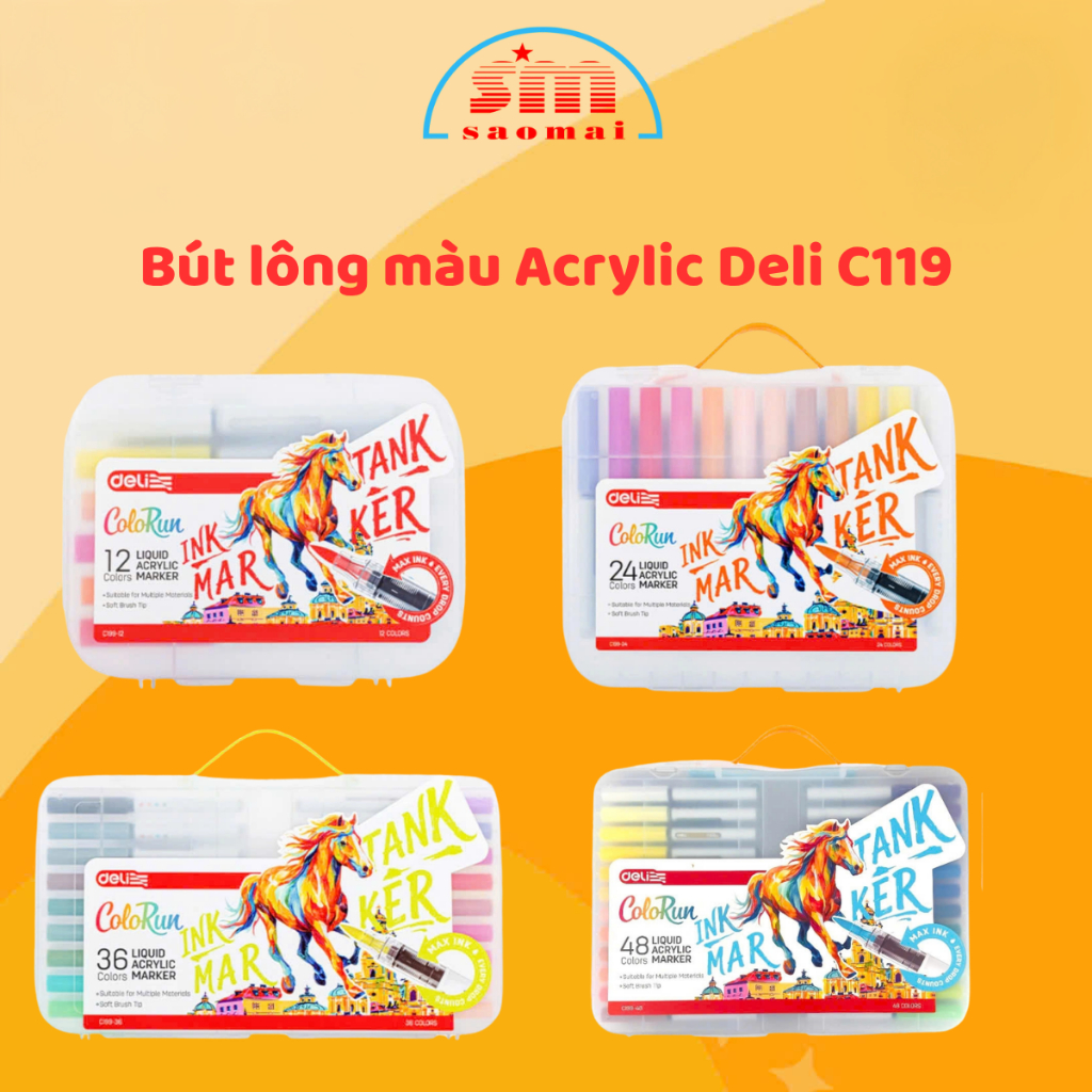 Bút Lông màu Acrylic Deli C119 - 12/24/36/48 , Bút Màu Acrylic Vẽ Đa Dạng - Dạng Mực Lỏng