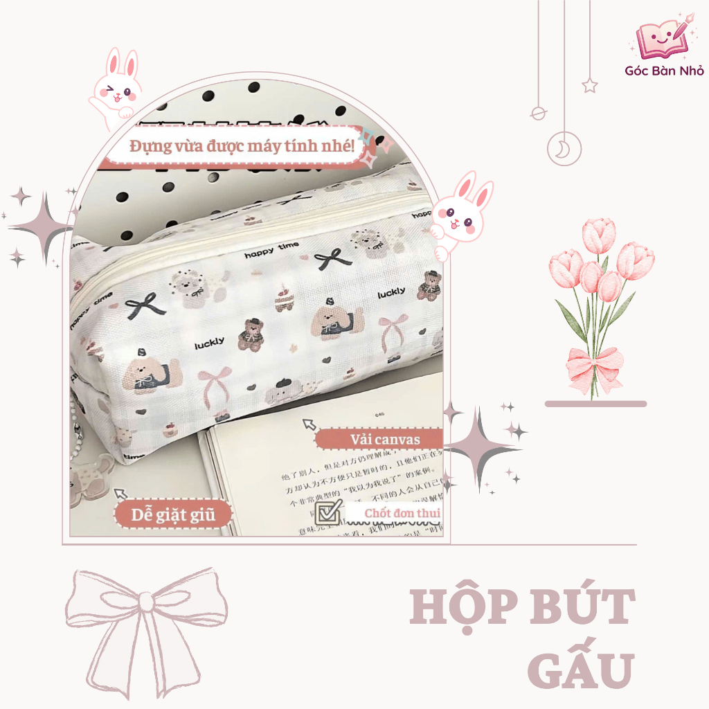 Hộp Bút Gấu Dễ Thương Vải Canvas - GB-PB02 - Hộp bút / Túi đựng bút - Góc Bàn Nhỏ