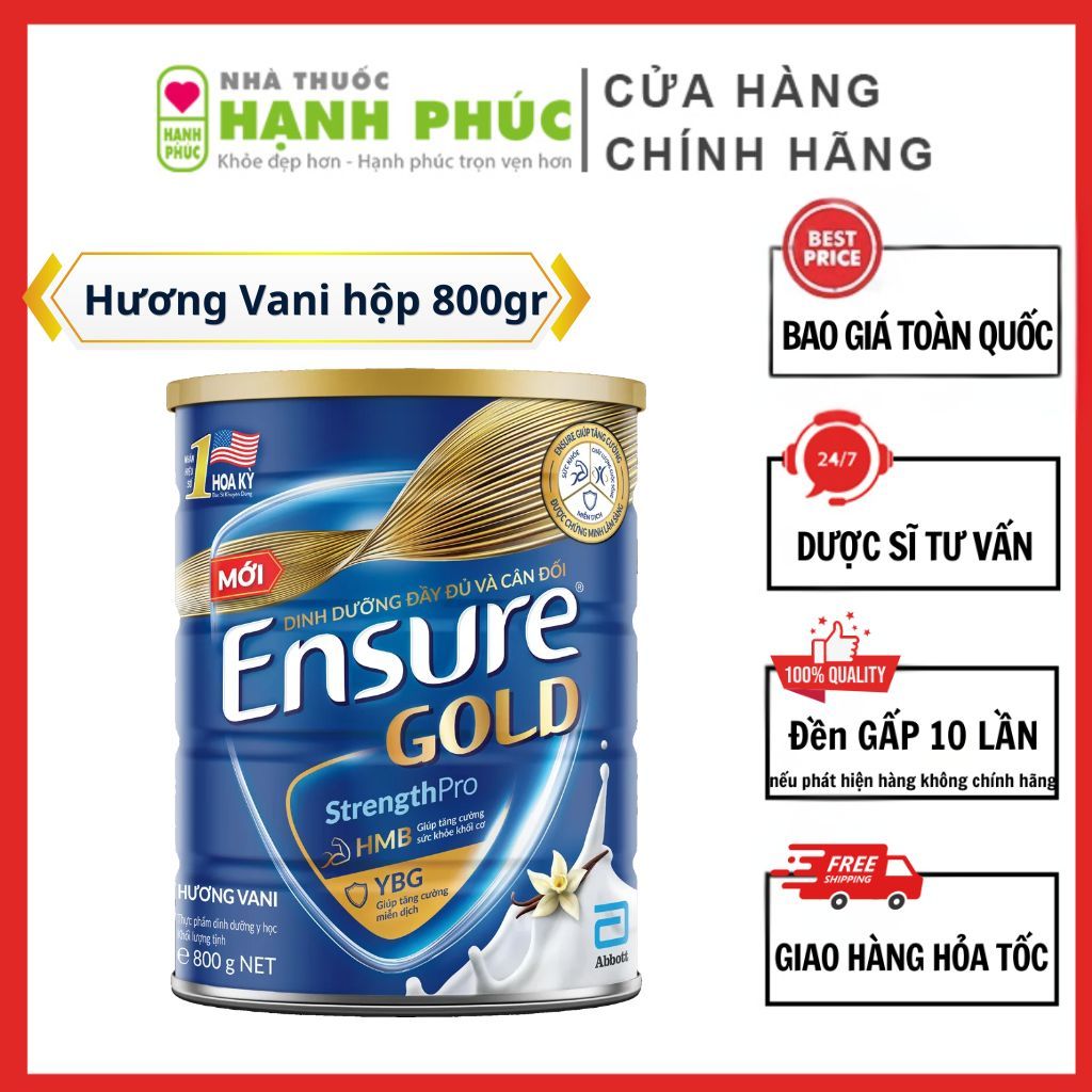 Sữa Bột Ensure Gold Hương Vani Ngọt Hộp 800Gr